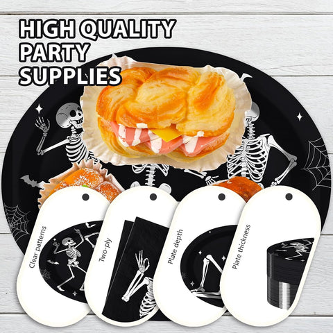High quality black plates with white dancing skeleton artwork