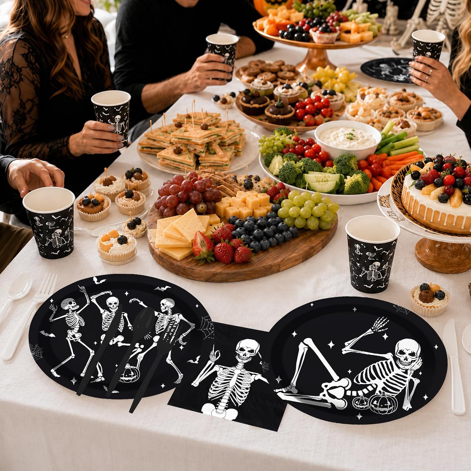 Halloween table set with the black skeleton tableware
