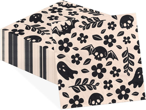 Grencian 50Pcs Halloween skeleton cocktail napkins 5x5 inch