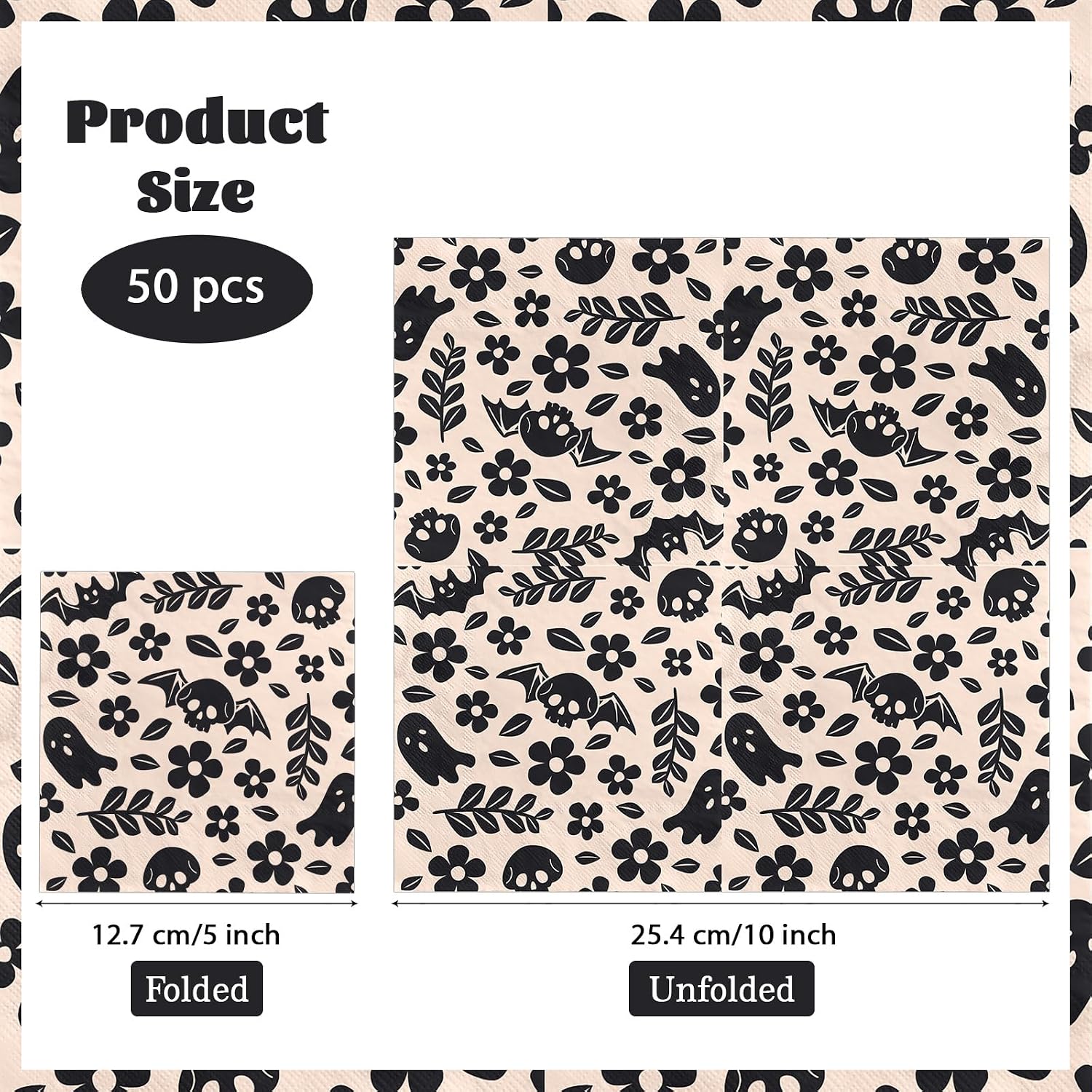 Product size of the 5.1 inch Halloween cocktail napkins