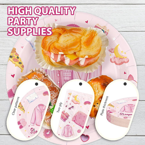 144Pcs Sleepover Pajama Birthday Party Supplies Serves 24 - Grencian