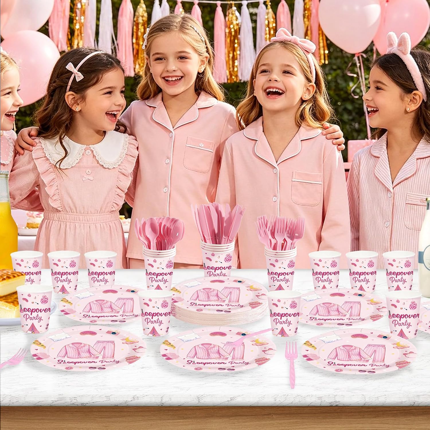 144Pcs Sleepover Pajama Birthday Party Supplies Serves 24 - Grencian
