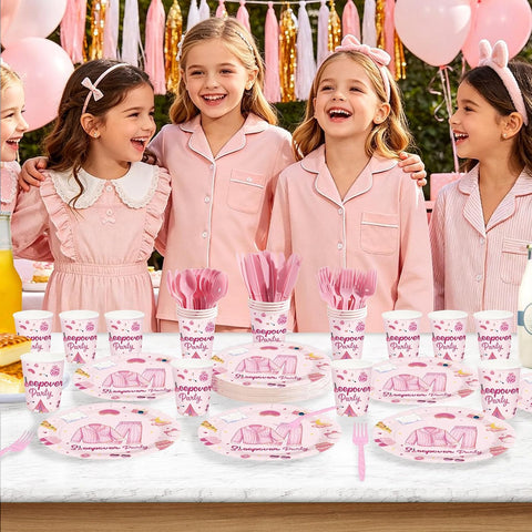 144Pcs Sleepover Pajama Birthday Party Supplies Serves 24 - Grencian