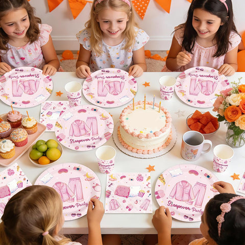 144Pcs Sleepover Pajama Birthday Party Supplies Serves 24 - Grencian