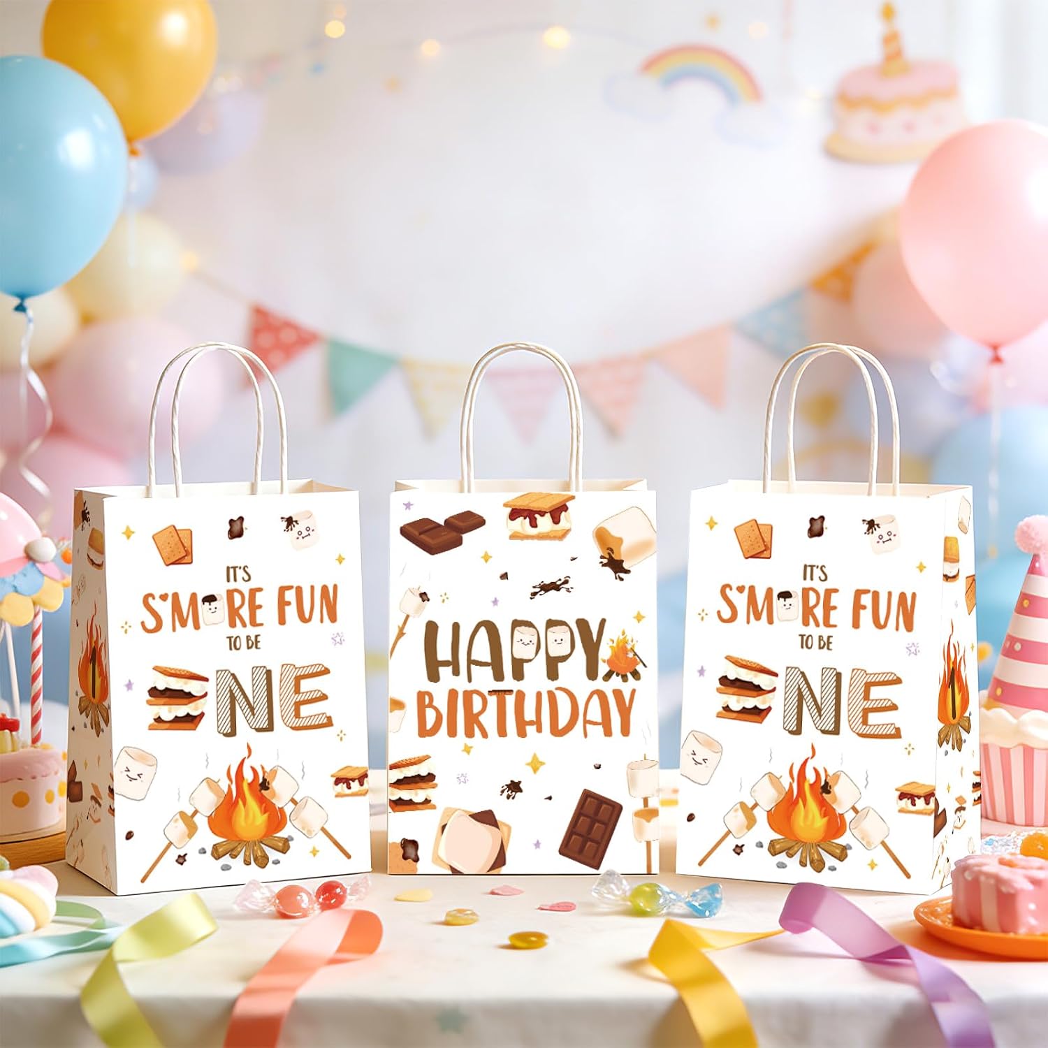 16Pcs Smore 1st Birthday Goodie Bags Bonfire Camping - Grencian