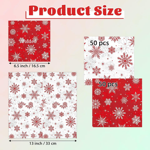 100Pcs Christmas Snowflake Dinner Napkins 3 Ply - Grencian