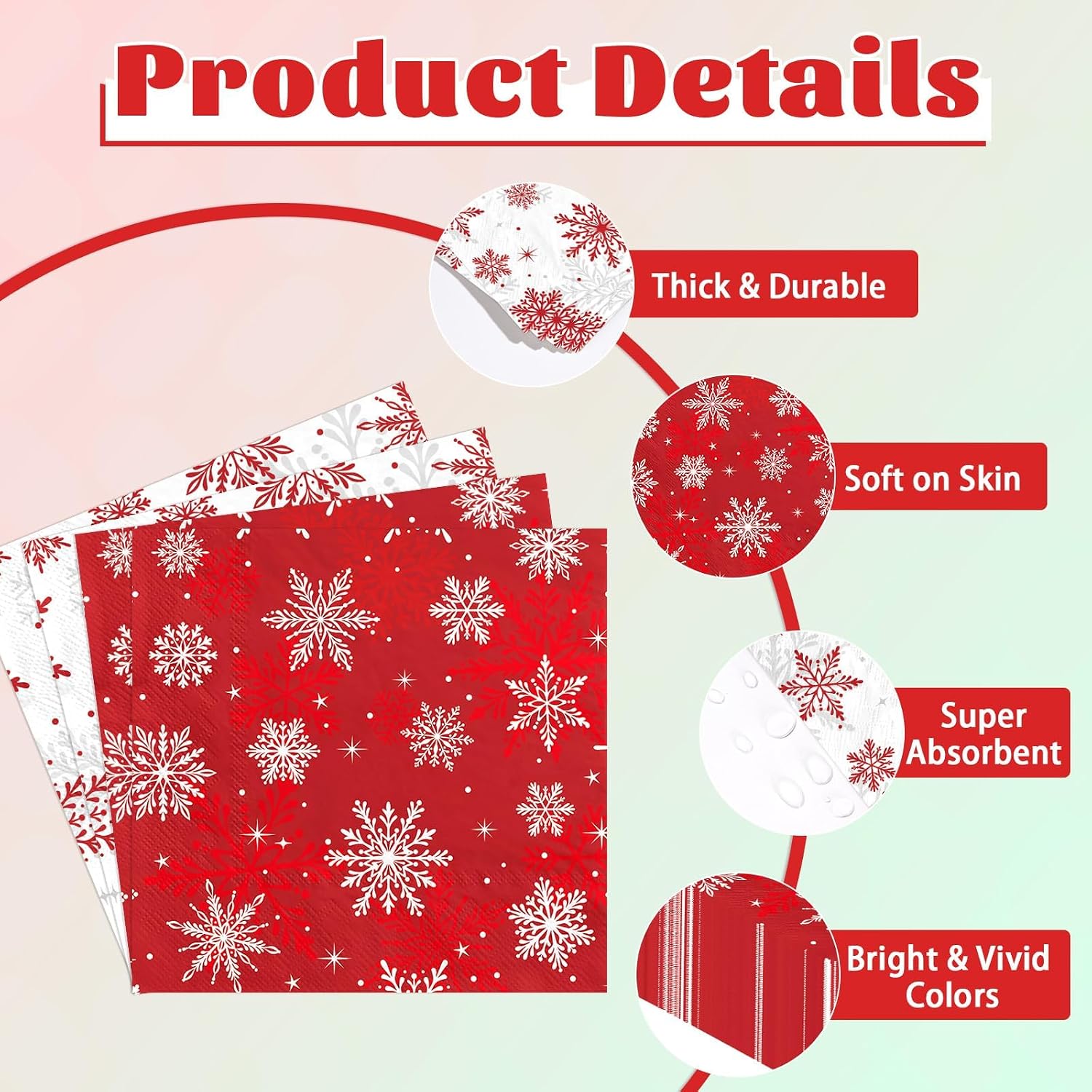 100Pcs Christmas Snowflake Dinner Napkins 3 Ply - Grencian