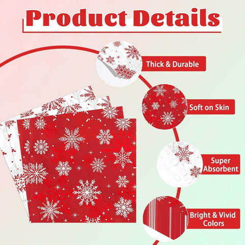 100Pcs Christmas Snowflake Dinner Napkins 3 Ply - Grencian