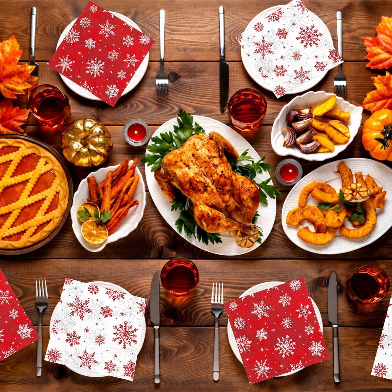 100Pcs Christmas Snowflake Dinner Napkins 3 Ply - Grencian