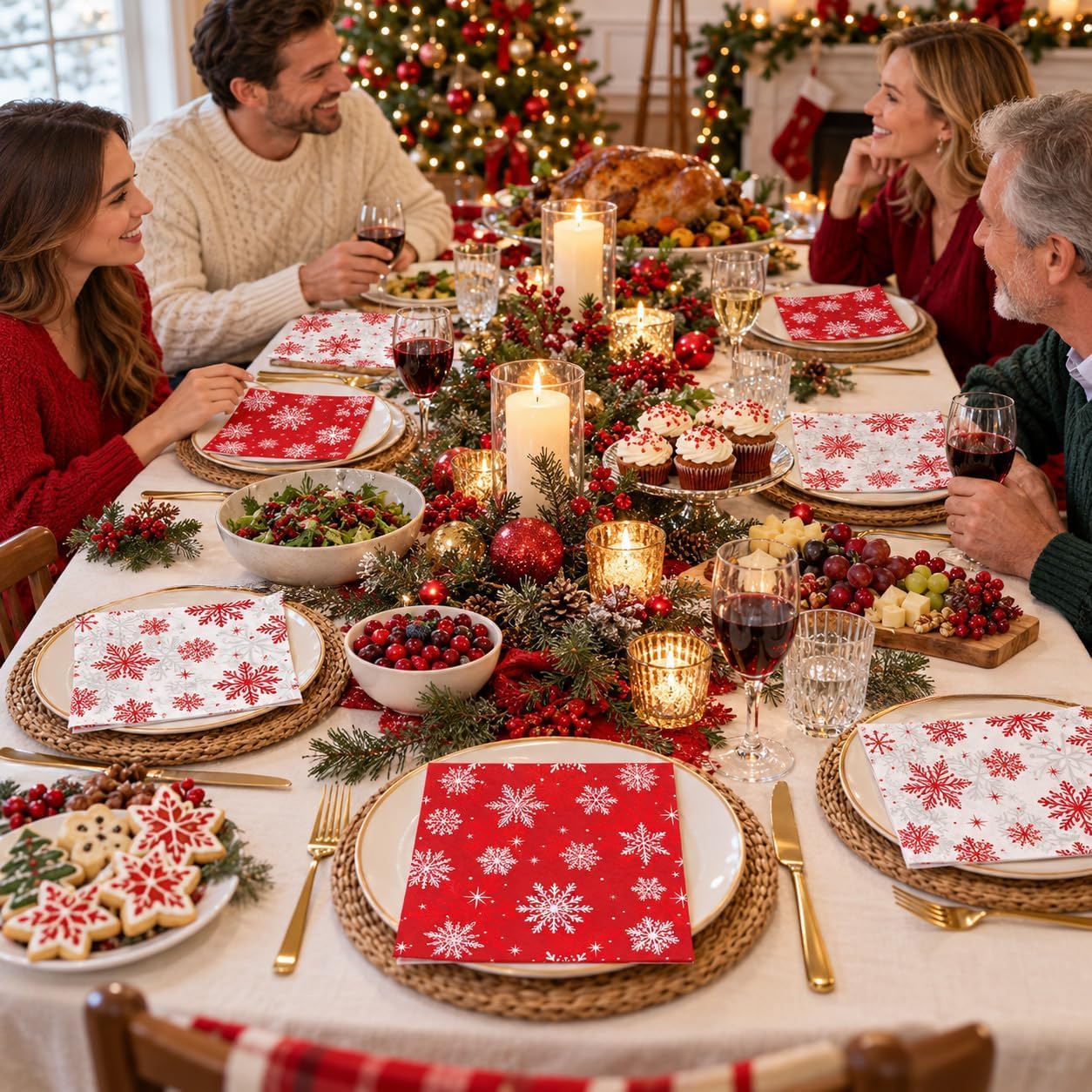 100Pcs Christmas Snowflake Dinner Napkins 3 Ply - Grencian