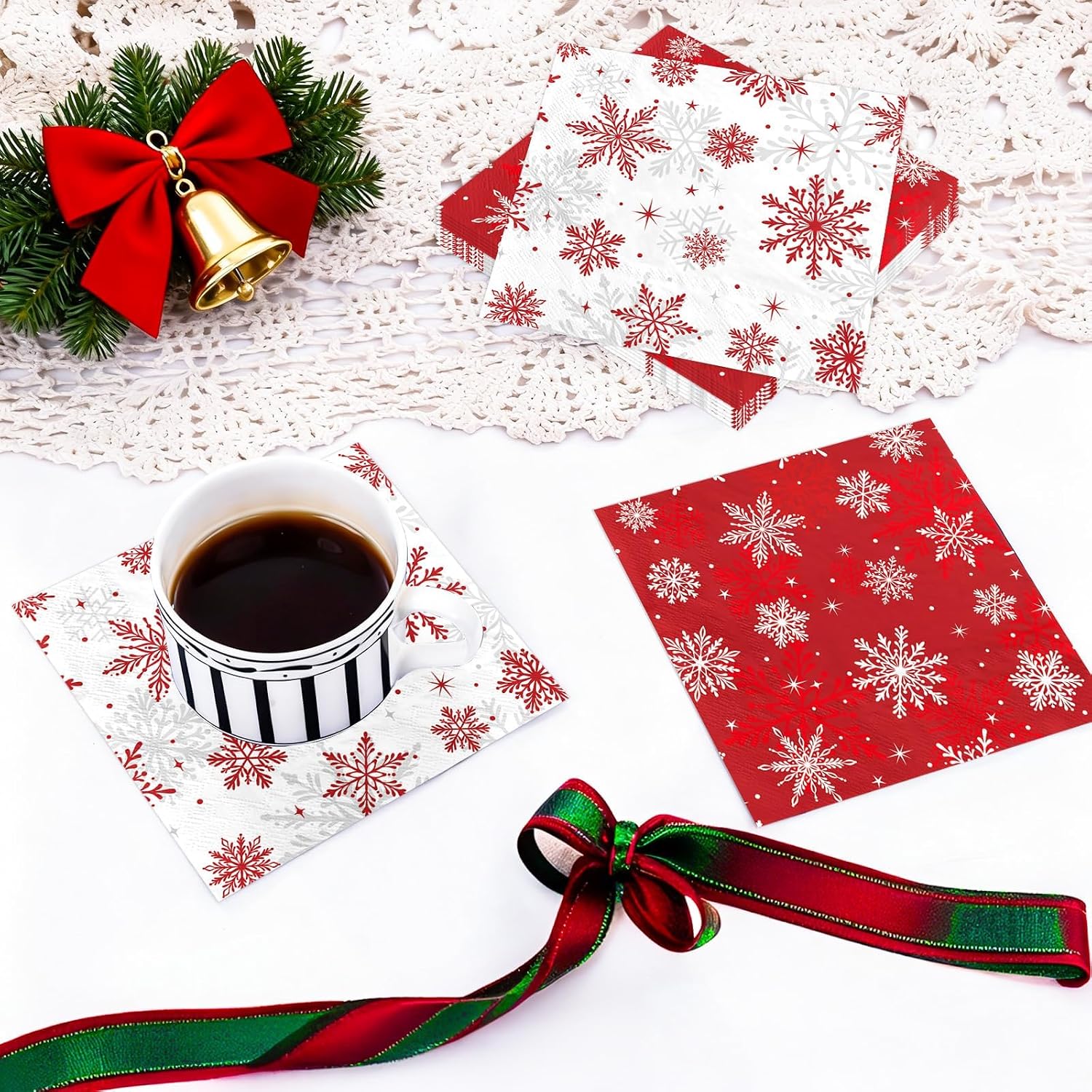100Pcs Christmas Snowflake Dinner Napkins 3 Ply - Grencian