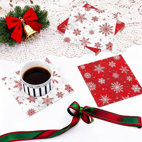 100Pcs Christmas Snowflake Dinner Napkins 3 Ply - Grencian