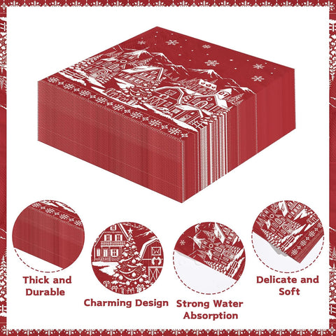 50Pcs Red Snow House Christmas Napkins 6.5x6.5 - Grencian