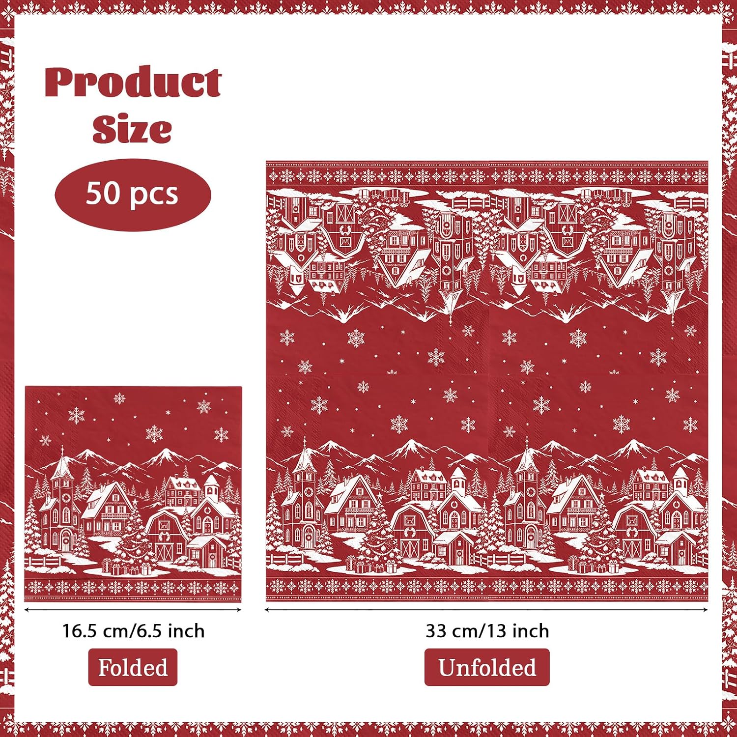50Pcs Red Snow House Christmas Napkins 6.5x6.5 - Grencian