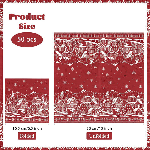 50Pcs Red Snow House Christmas Napkins 6.5x6.5 - Grencian