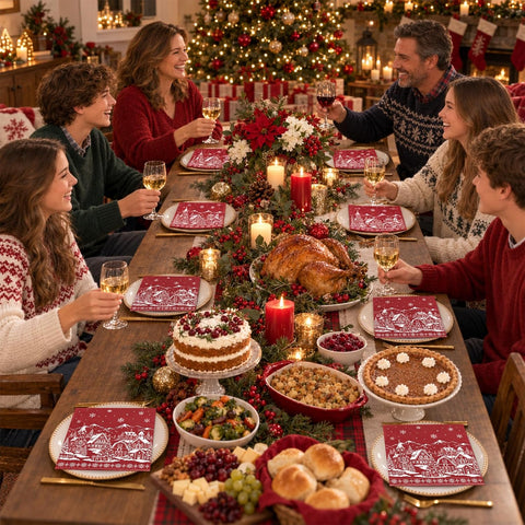 50Pcs Red Snow House Christmas Napkins 6.5x6.5 - Grencian