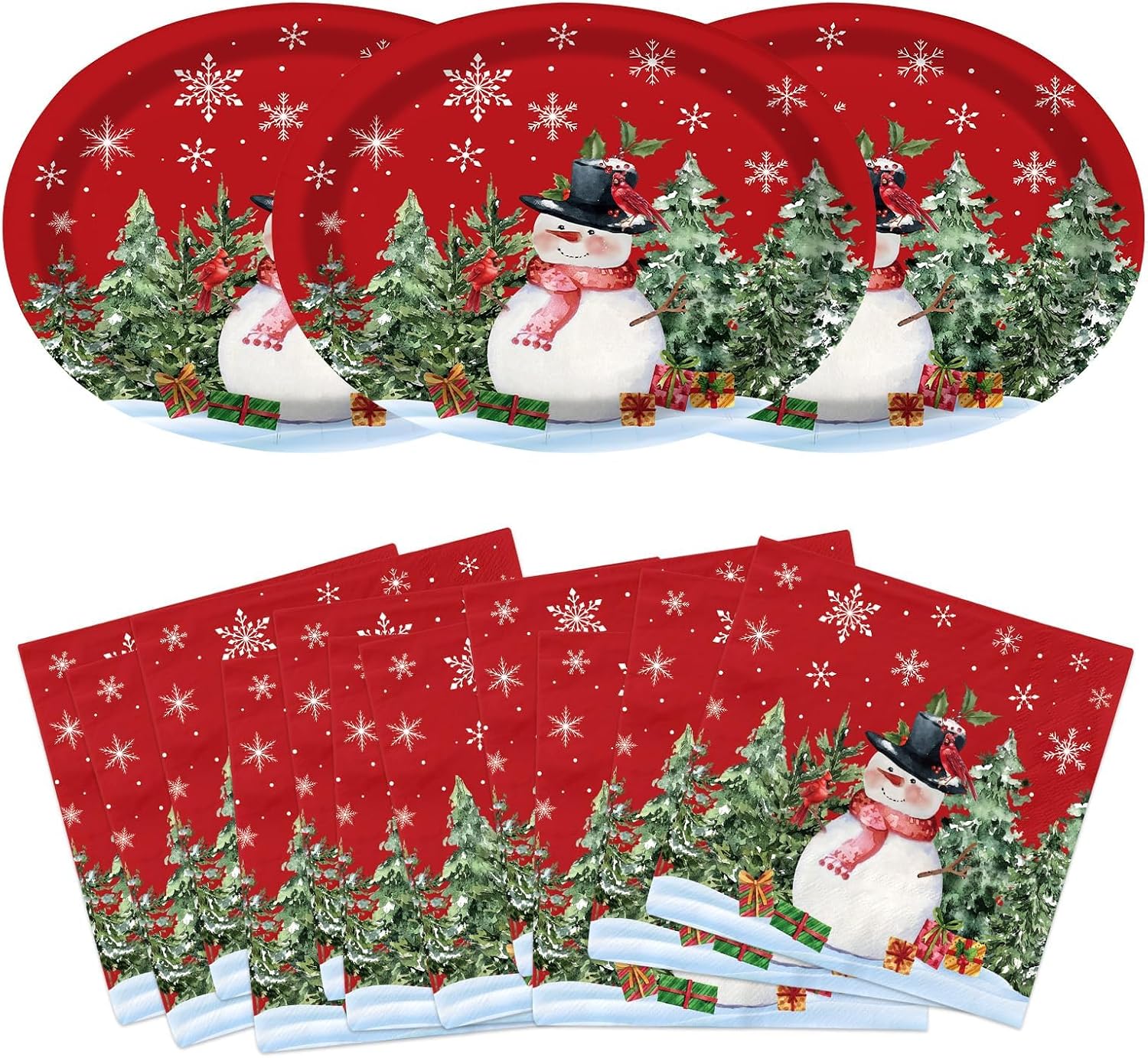 50Pcs Snowman Oval Plates and Napkins Set 10x12 - Grencian