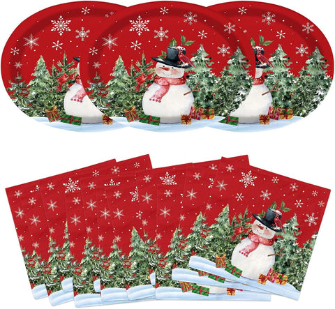 50Pcs Snowman Oval Plates and Napkins Set 10x12 - Grencian