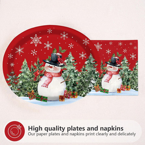 50Pcs Snowman Oval Plates and Napkins Set 10x12 - Grencian