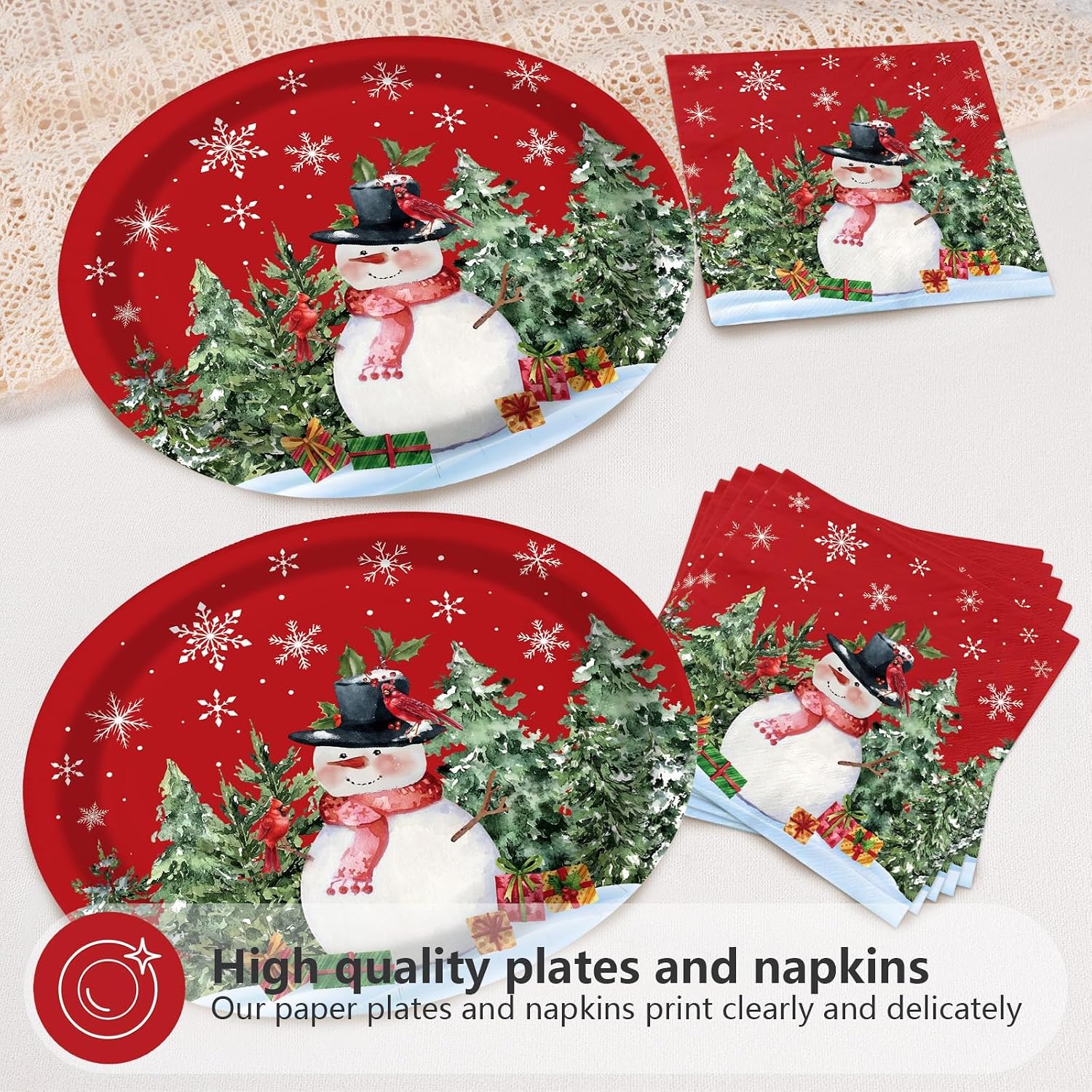 50Pcs Snowman Oval Plates and Napkins Set 10x12 - Grencian