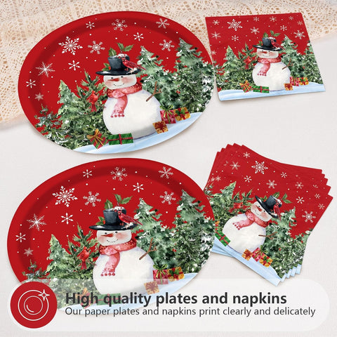 50Pcs Snowman Oval Plates and Napkins Set 10x12 - Grencian