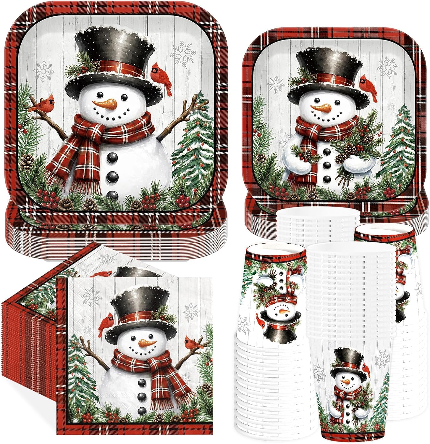 200Pcs Snowman Christmas Plates and Napkins Serves 50 - Grencian