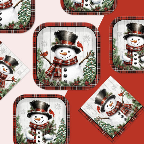 200Pcs Snowman Christmas Plates and Napkins Serves 50 - Grencian