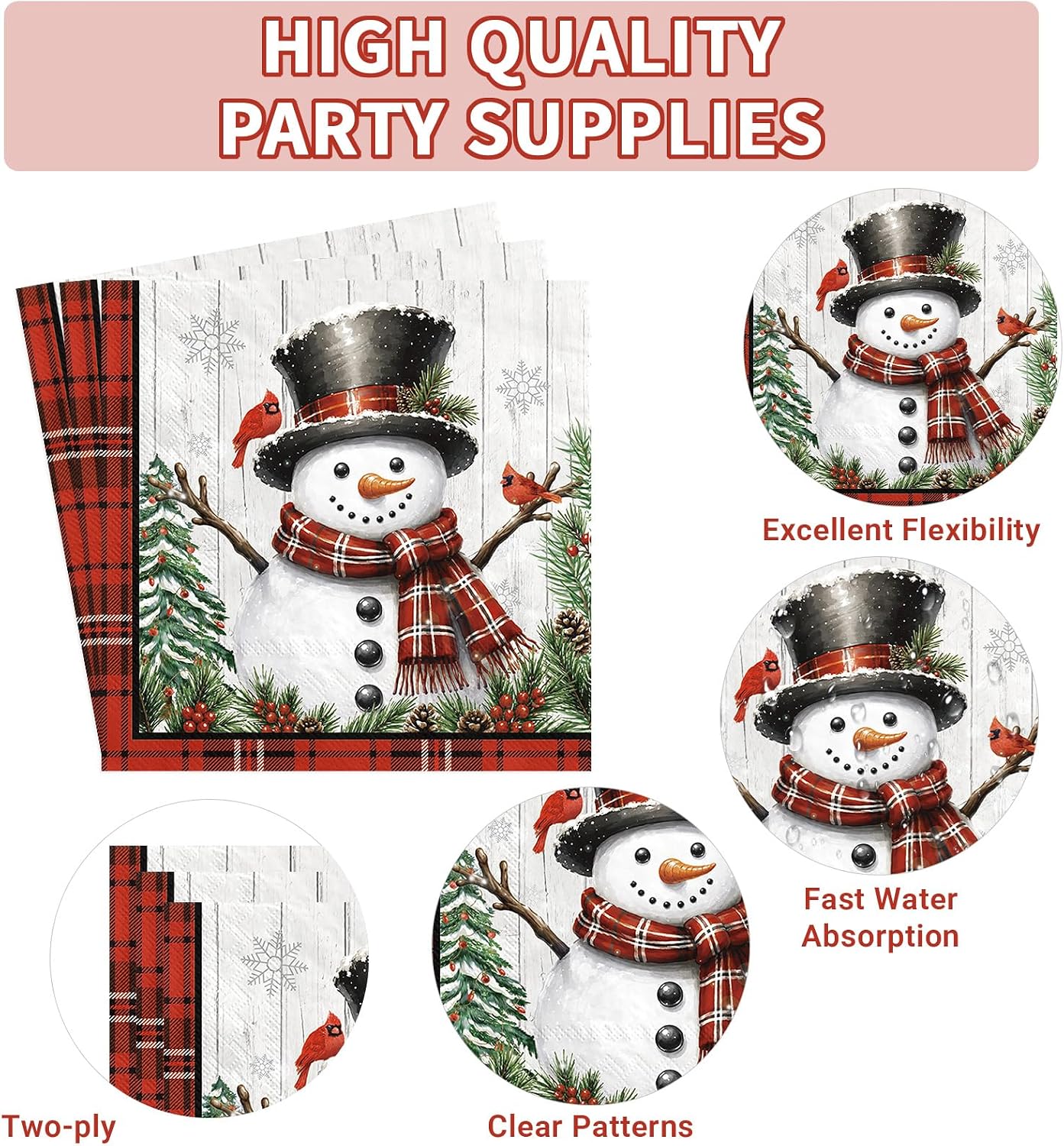 200Pcs Snowman Christmas Plates and Napkins Serves 50 - Grencian