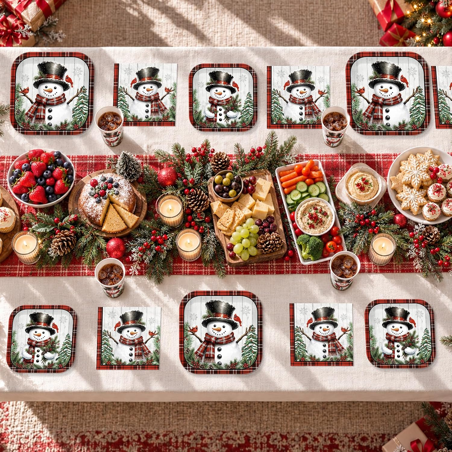 200Pcs Snowman Christmas Plates and Napkins Serves 50 - Grencian