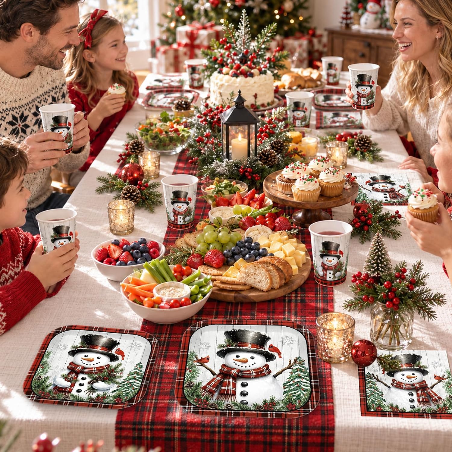 200Pcs Snowman Christmas Plates and Napkins Serves 50 - Grencian