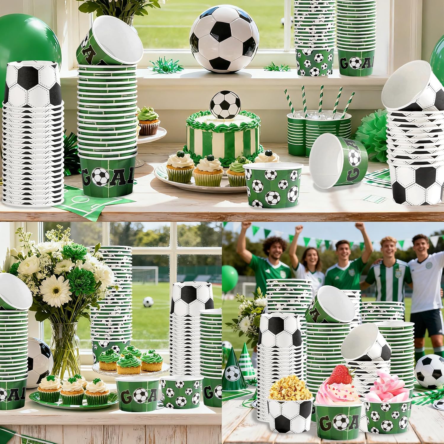 Package contents infographic showing 120 soccer ice cream cups