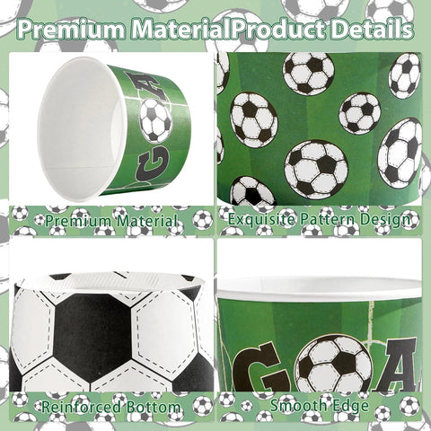 Close-up of soccer pattern paper cup for sundae and frozen treats