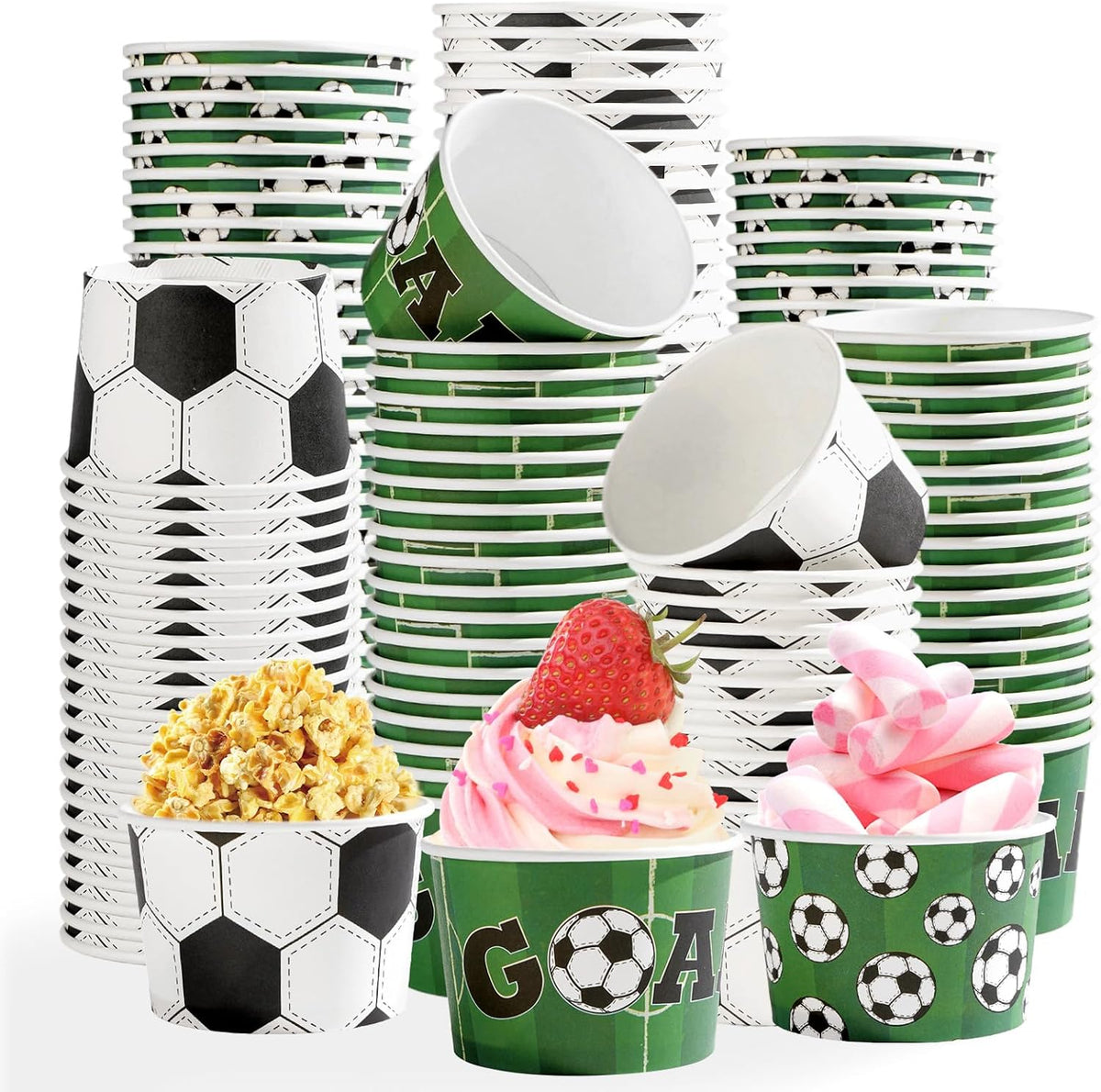 Grencian 120-piece 12oz soccer ice cream cups with sports theme design