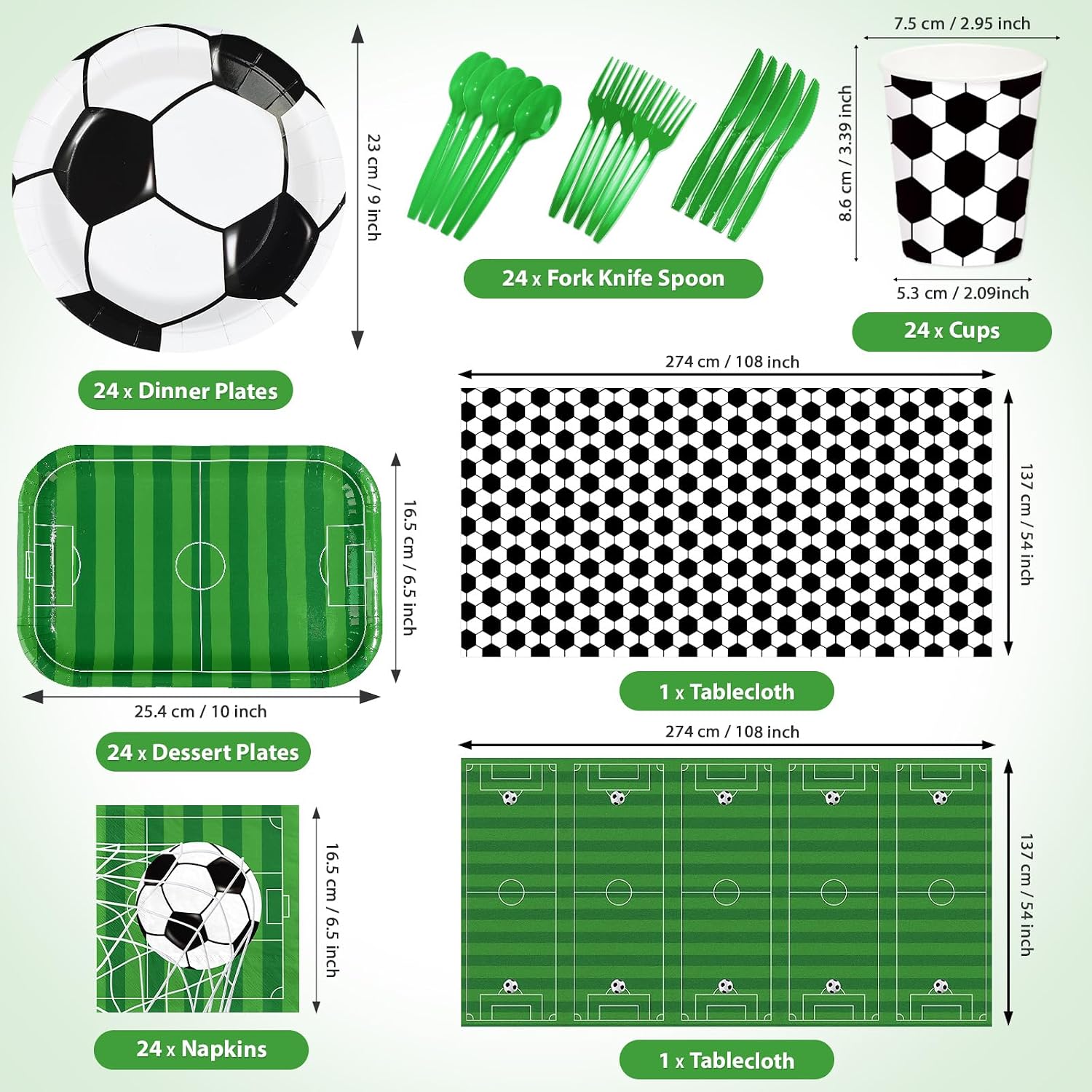 170Pcs Soccer Sports Party Decorations Serves 24 - Grencian