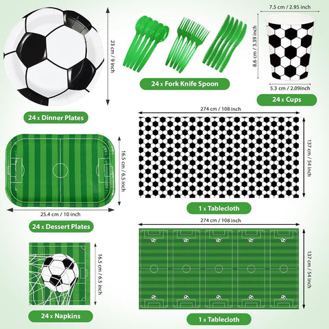 170Pcs Soccer Sports Party Decorations Serves 24 - Grencian