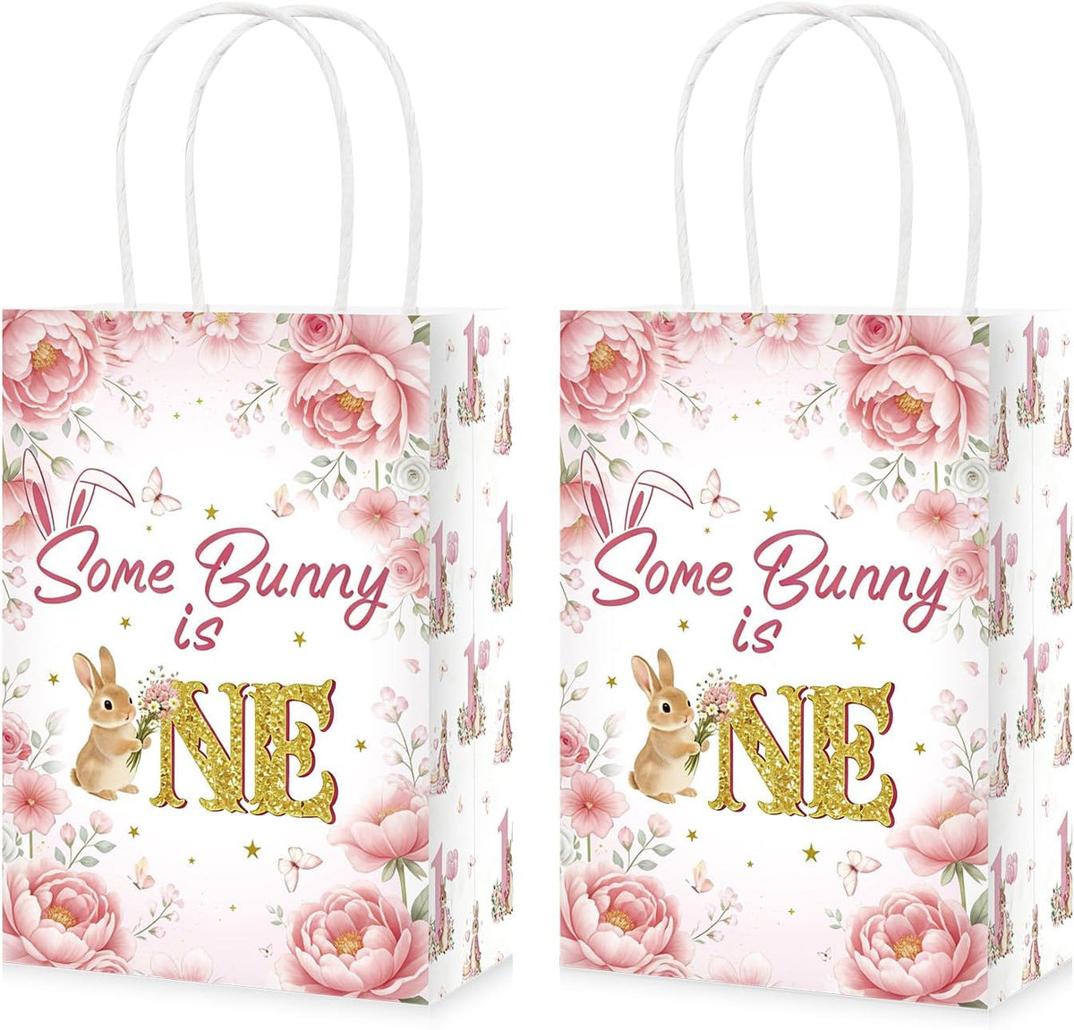 16Pcs Some Bunny is One Goodie Bags Pink Floral - Grencian