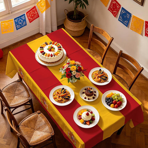 Soccer flamenco fiesta party scene with Spain themed tablecloth