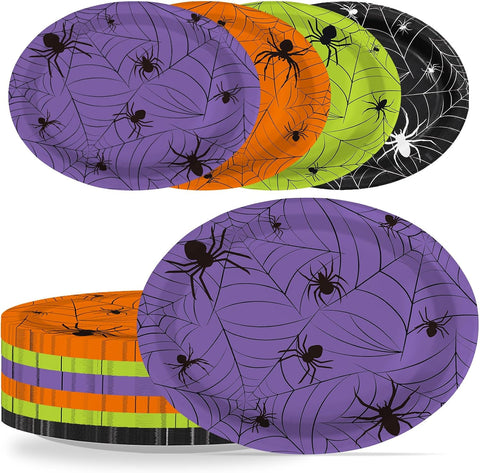 Grencian 48Pcs Halloween oval paper plates 10x12 spider web
