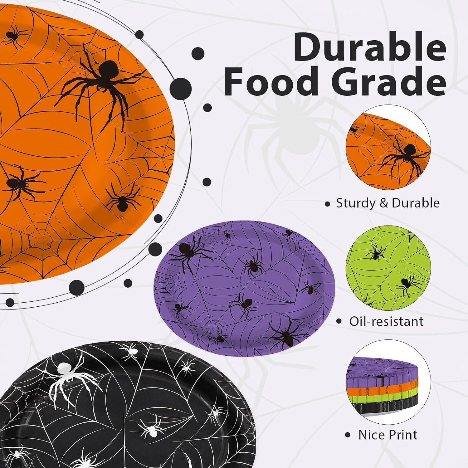 Four spider web oval plate designs flat lay