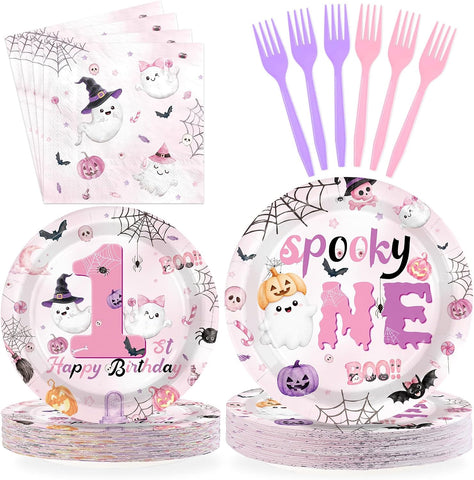 Grencian 96Pcs Halloween Spooky One 1st Birthday Set