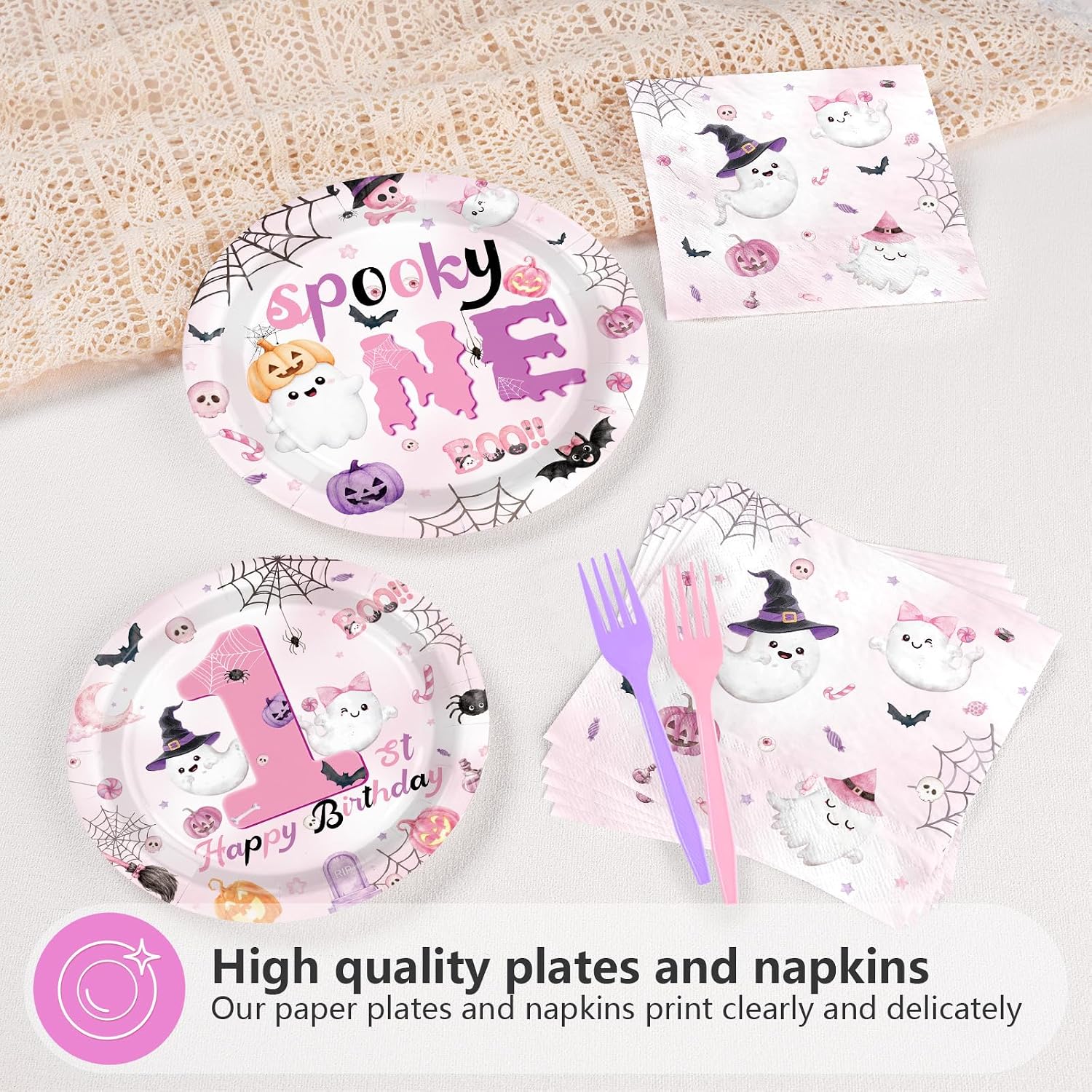 Close up of the pink and purple ghost plate artwork