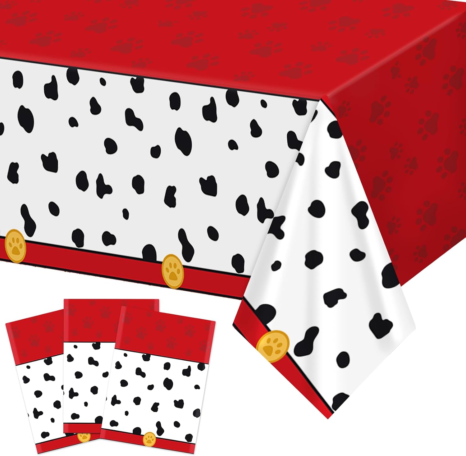 Grencian 3-piece spotted dog tablecloth set with paw print cartoon design