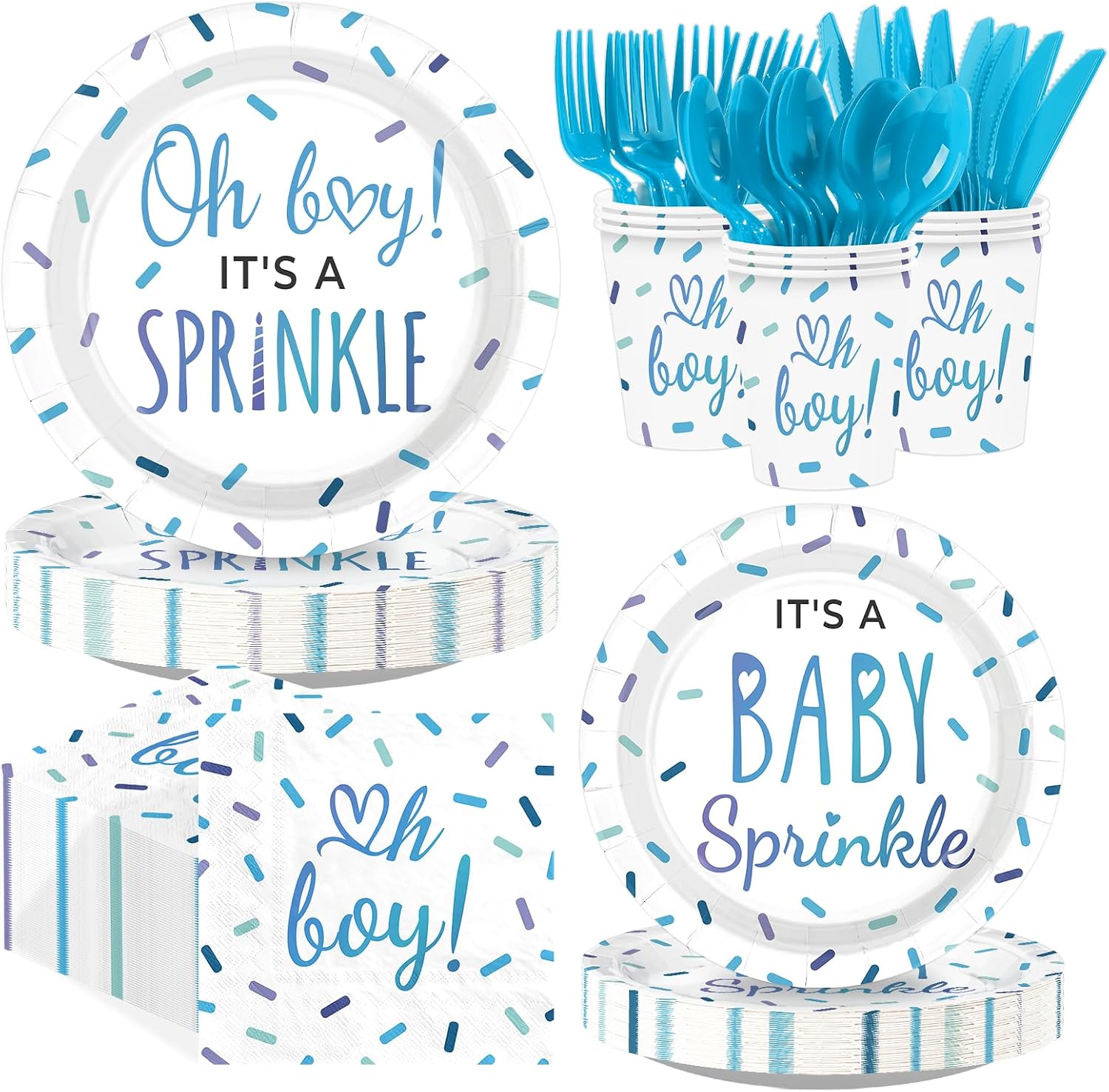 168Pcs Baby Sprinkle Boy Shower Party Supplies Serves 24 - Grencian