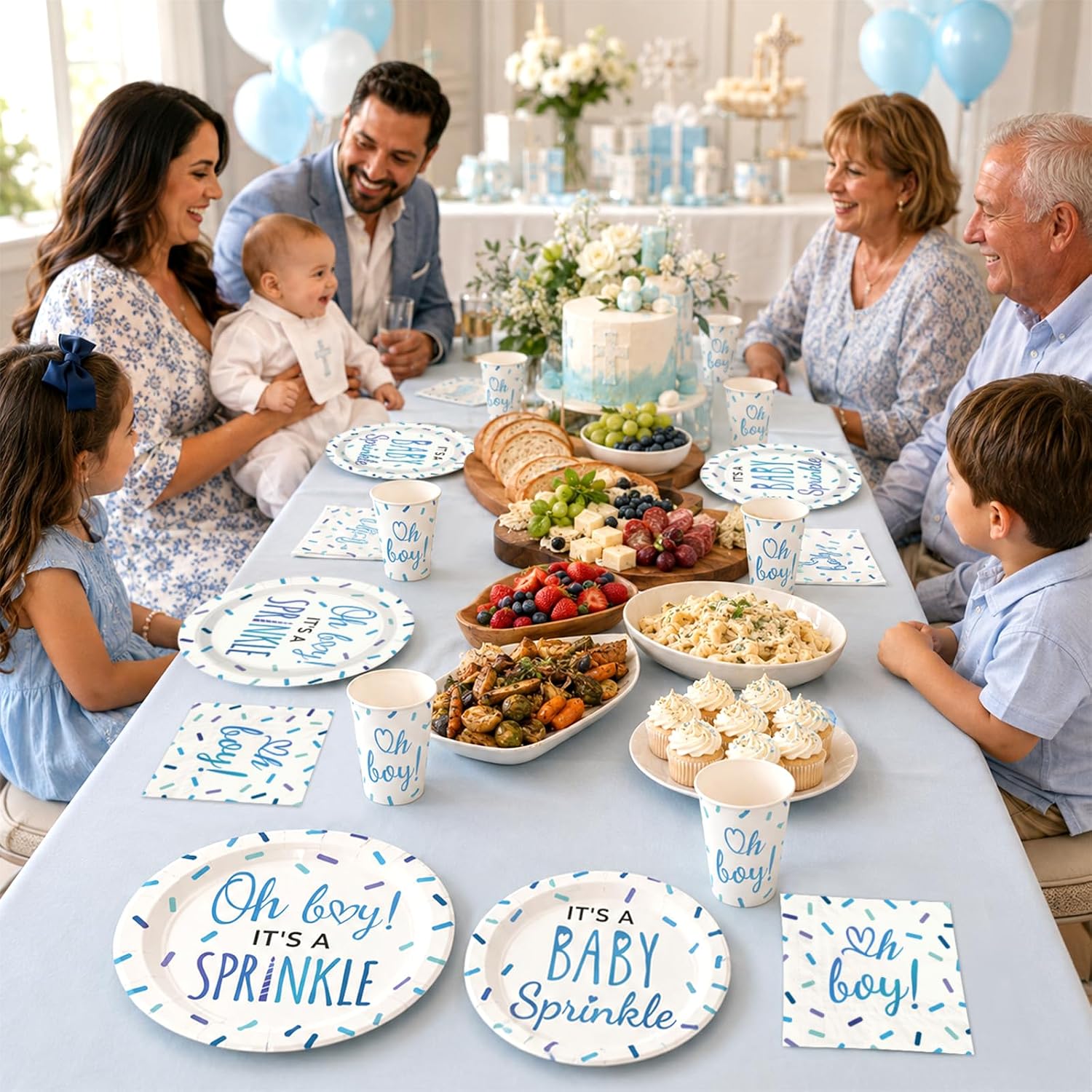 168Pcs Baby Sprinkle Boy Shower Party Supplies Serves 24 - Grencian