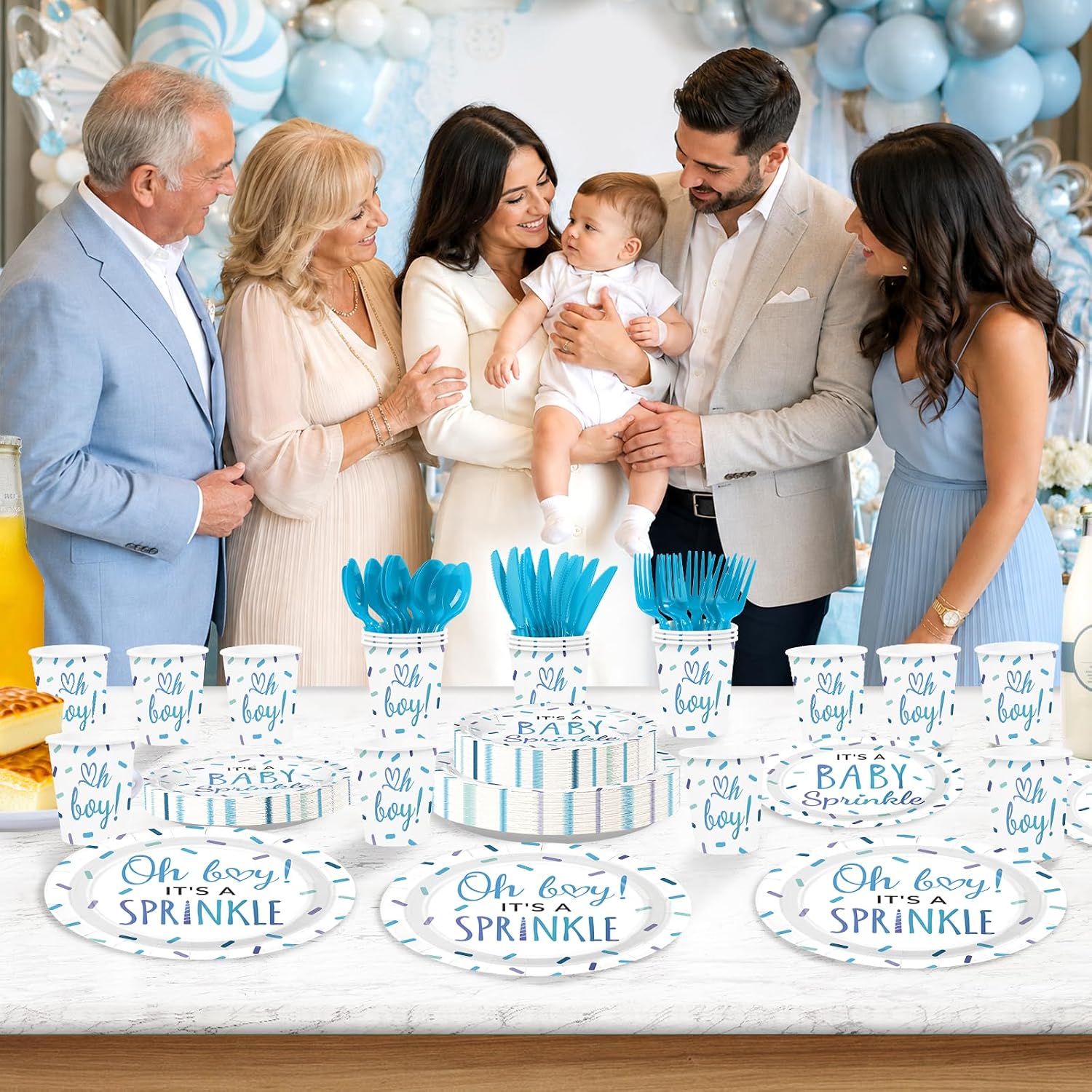 168Pcs Baby Sprinkle Boy Shower Party Supplies Serves 24 - Grencian