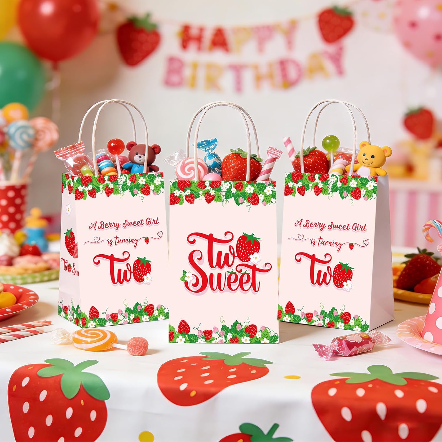 16Pcs Strawberry 2nd Birthday Goodie Bags Two Sweet - Grencian