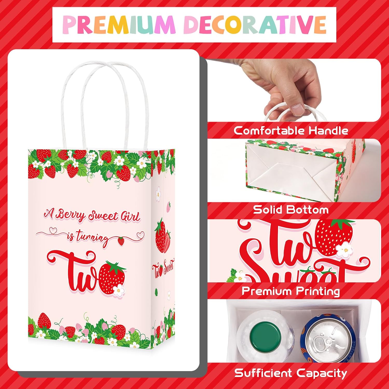 16Pcs Strawberry 2nd Birthday Goodie Bags Two Sweet - Grencian