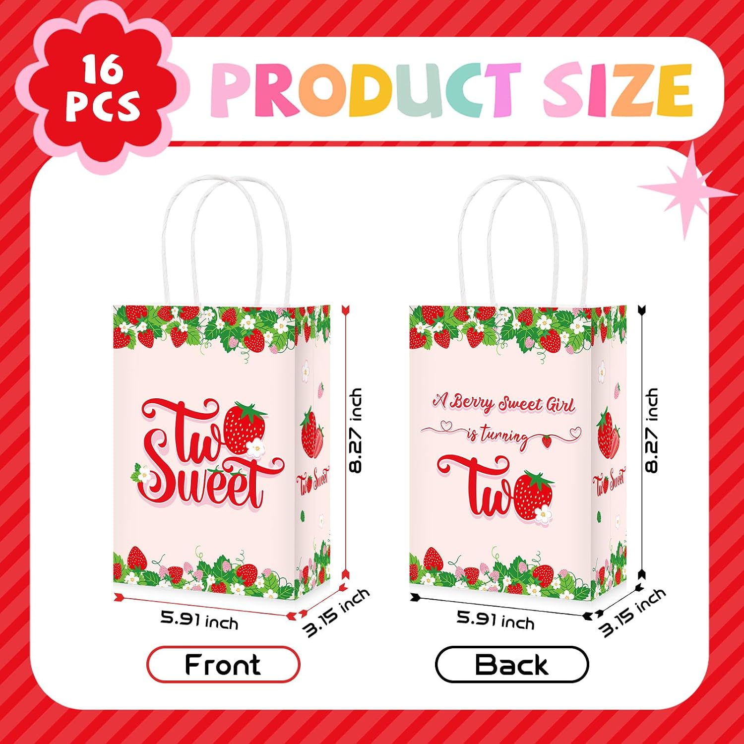 16Pcs Strawberry 2nd Birthday Goodie Bags Two Sweet - Grencian