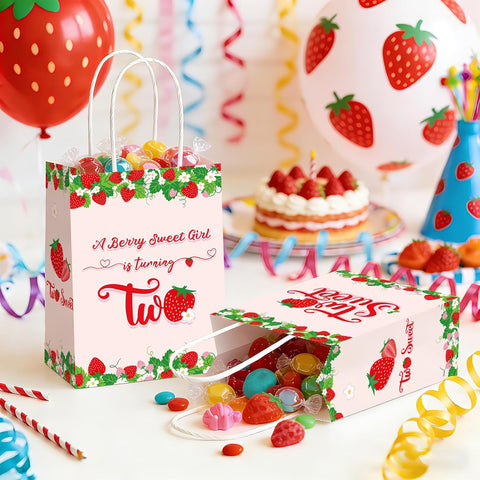 16Pcs Strawberry 2nd Birthday Goodie Bags Two Sweet - Grencian