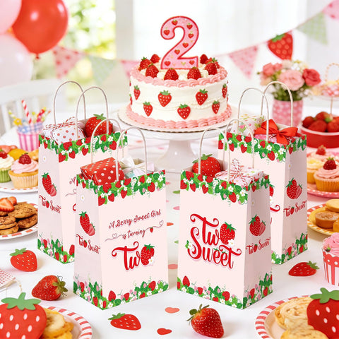 16Pcs Strawberry 2nd Birthday Goodie Bags Two Sweet - Grencian